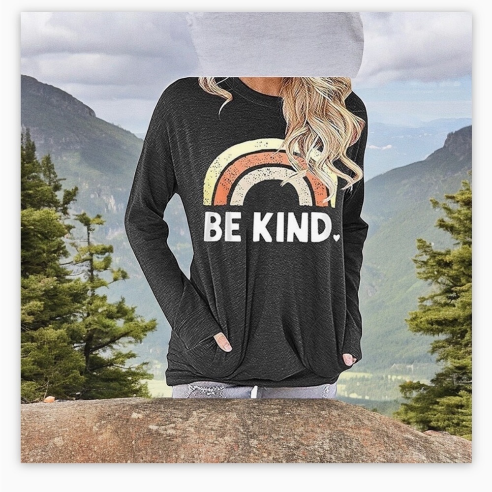 FuyxxmerBe Kind rainbow Sweatshirt with Pockets-like newSz M-L☀️Lake life!​​ - Picture 8 of 14